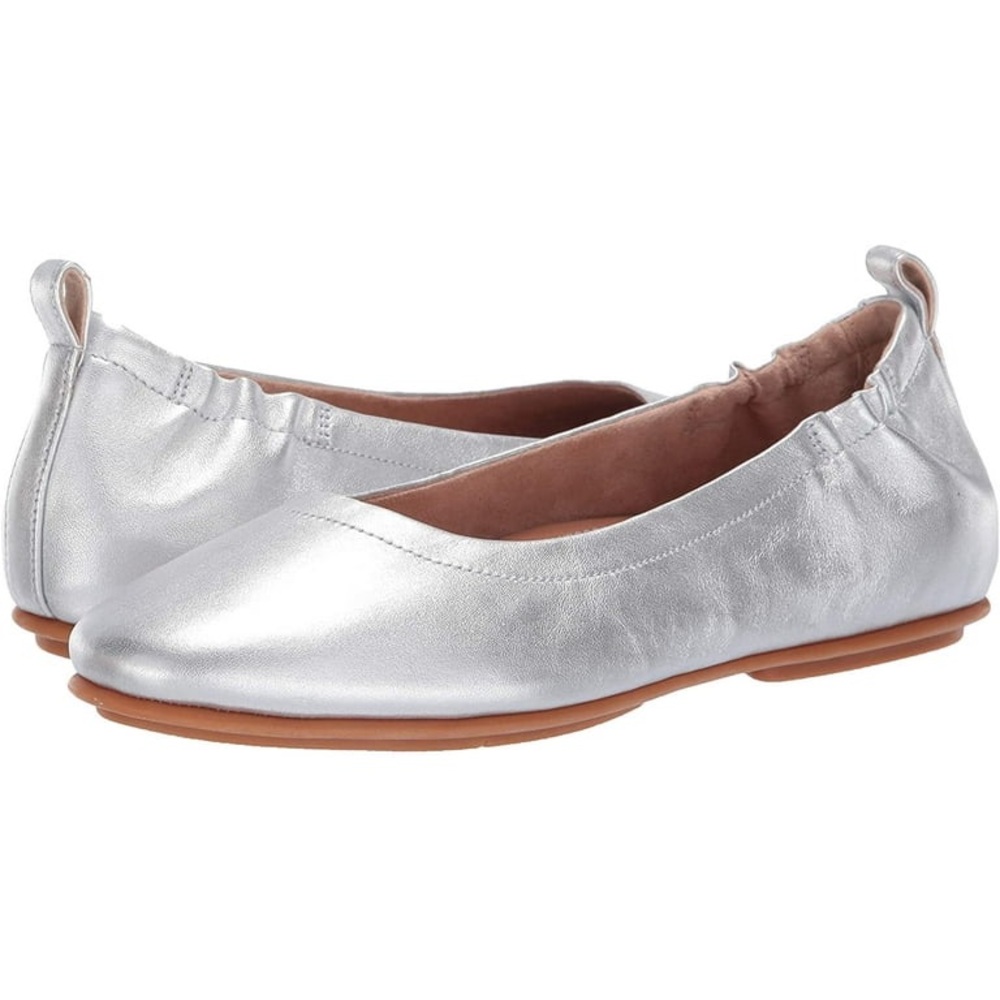 FitFlop Womens Allegro Soft Leather Slip on Ballet Flats Silver Size 6.5